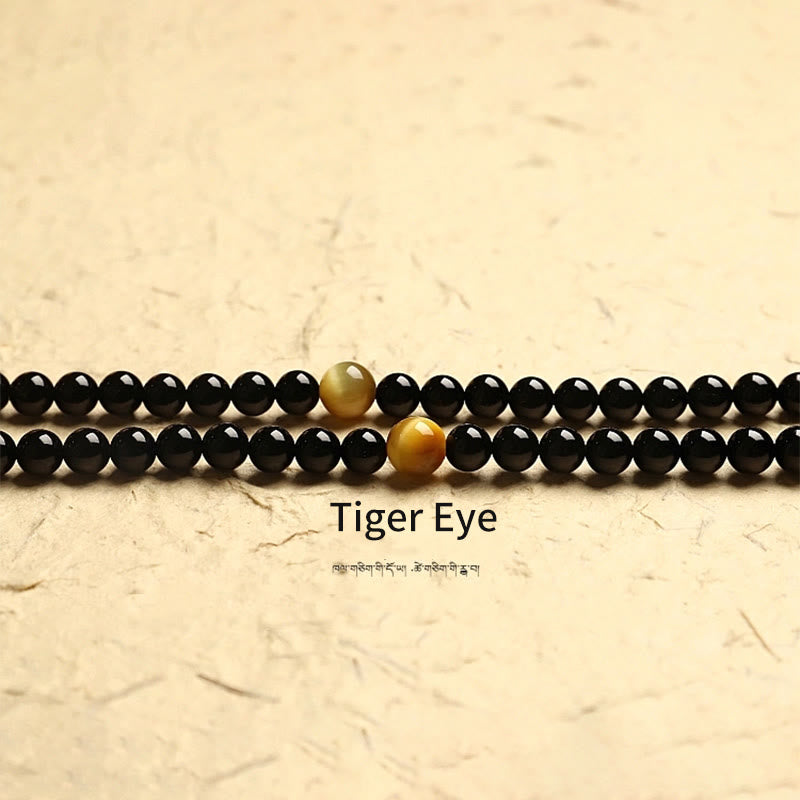 Tibetan 108 Mala Beads Black Onyx Three-eyed Dzi Beads Protection Bracelet - Image 7