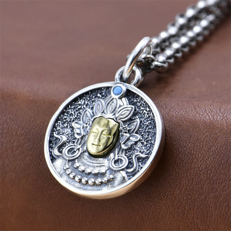 925 Sterling Silver Green Tara Double Dorje Vajra Protection Necklace Pendant - Image 3