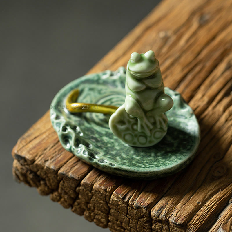 Leaf Meditation Frog Pattern Healing Ceramic Incense Burner Decoration - Image 15