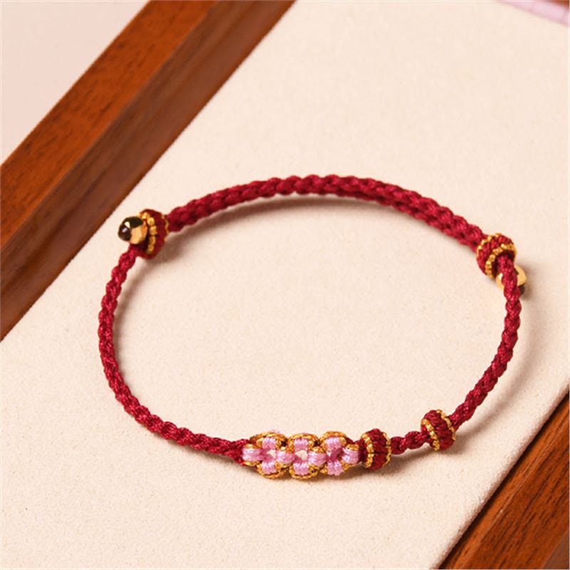 Handmade Peach Blossom Protection Braided Rope Bracelet