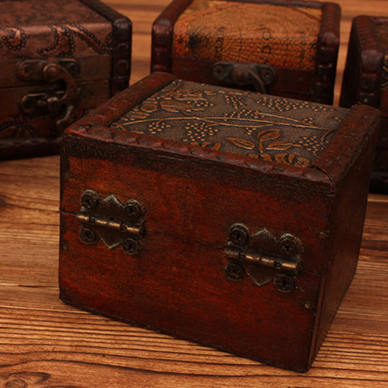 Retro Small Square Wood Jewelry Box Lotus Grass Flower Grape Copper Coin Daffodil Jewelry Storage Box - Image 18