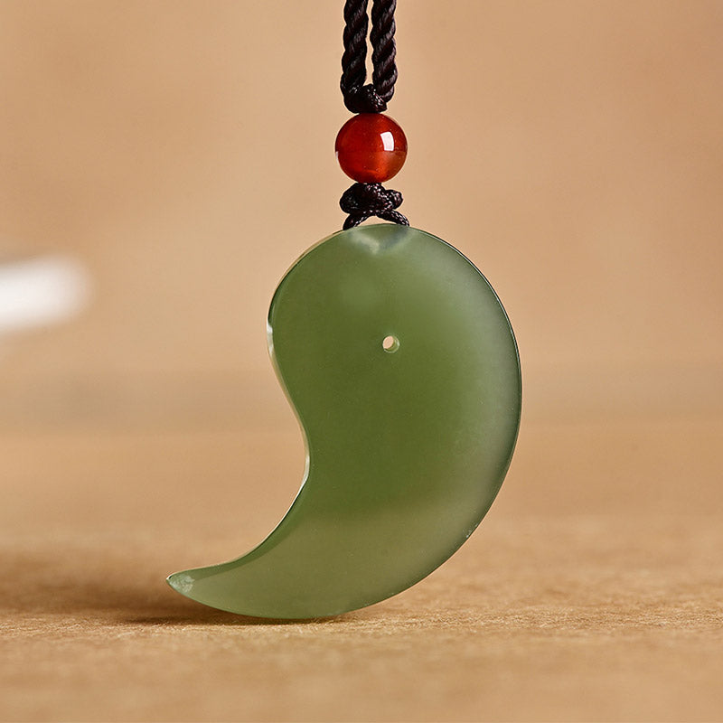 Yin Yang White Jade Cyan Jade Protection Blessing Necklace String Pendant - Image 4