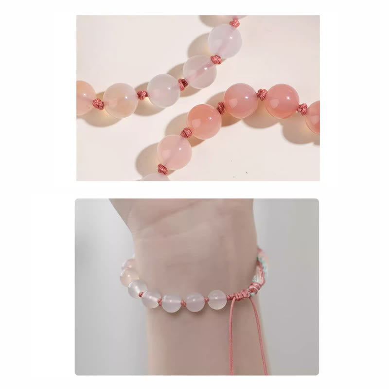 Natural Gradient Agate Reincarnation Knot Peach Blossom Wealth Luck Handmade String Bracelet - Image 6