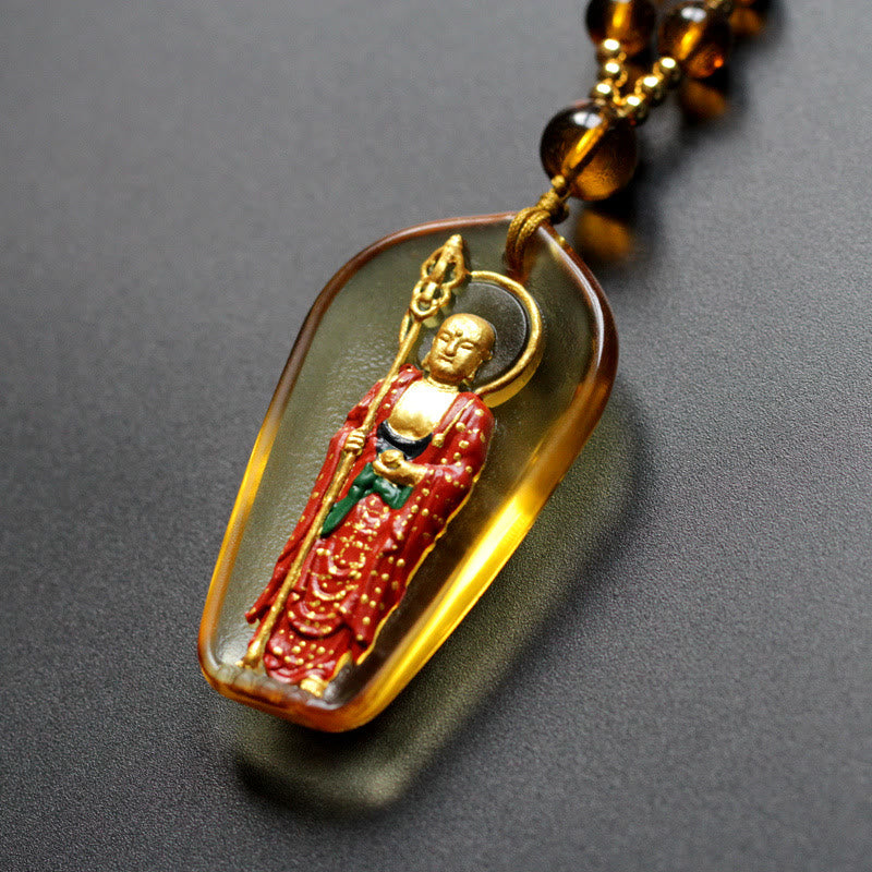 Ksitigarbha Buddha Liuli Crystal Compassion Amulet Necklace Pendant