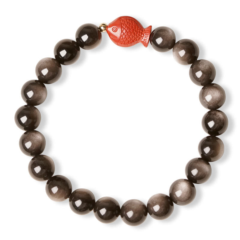 Natural Silver Sheen Obsidian Cinnabar Koi Fish Soothing Protection Bracelet - Image 6