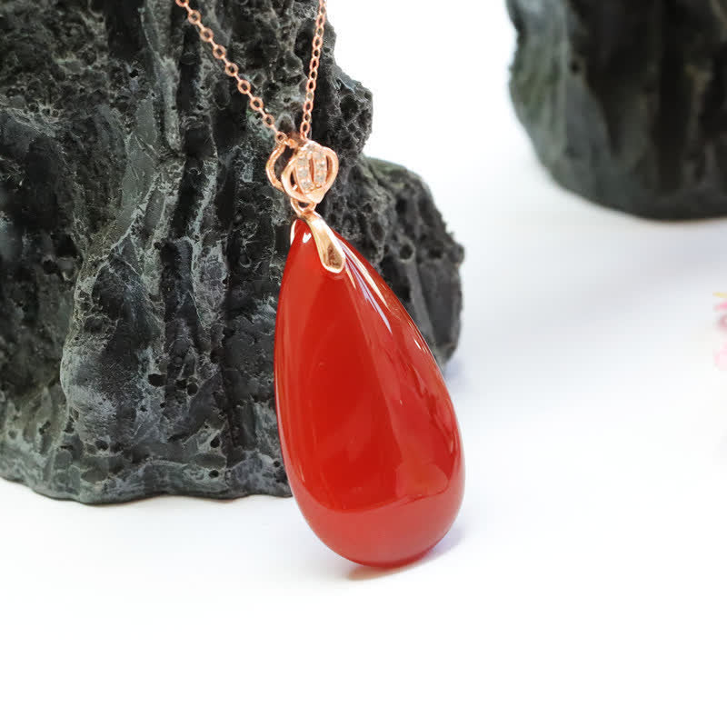 925 Sterling Silver Waterdrop Red Agate Confidence Necklace Pendant - Image 4