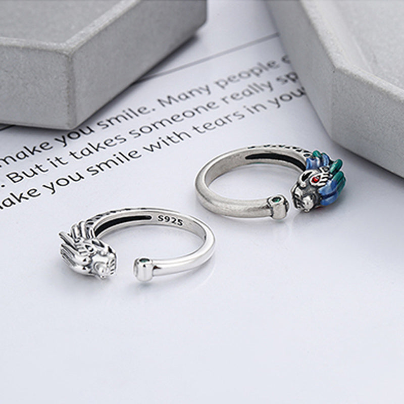 925 Sterling Silver Year Of The Dragon Luck Protection Adjustable Metal Ring - Image 9