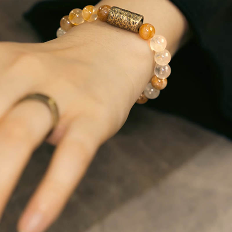 White Crystal Red Hematoid Quartz Gold Rutilated Quartz Purple Phantom Protection Bracelet - Image 22