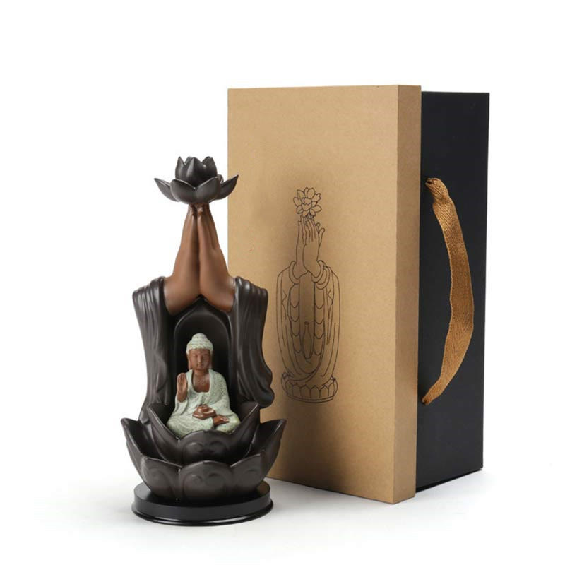 Buddha Avalokitesvara Chenrezig Ksitigarbha Ceramic Lotus Blessing Backflow Incense Burner - Image 8