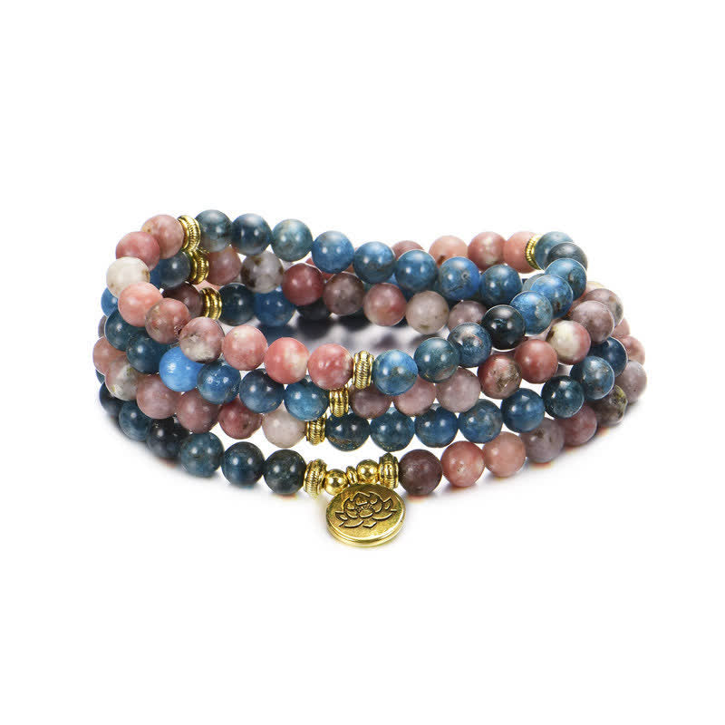 Lazurite Picasso Jasper Amazonite Rhodonite Apatite Positive Lotus Prayer Bead Bracelet - Image 19