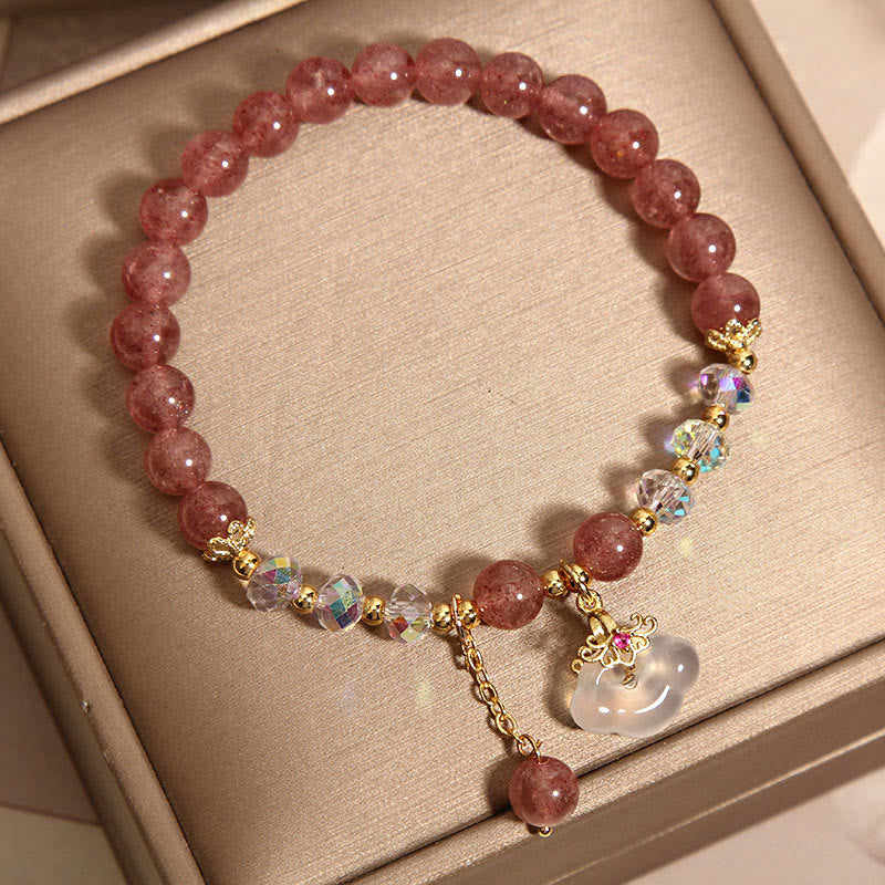 Natural Strawberry Quartz Crystal White Agate Auspicious Cloud Healing Bracelet - Image 4
