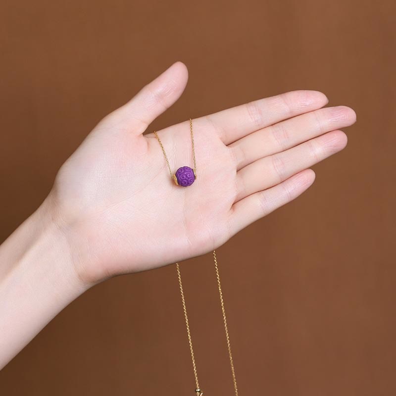 925 Sterling Silver Plated Gold Natural Purple Mica Stone Relief Bead Positive Necklace Pendant Bracelet Set - Image 5