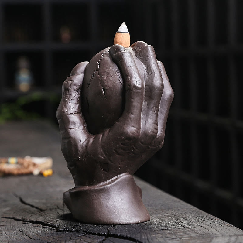 Halloween Skull With Ghost Hand Purple Clay Spiritual Incense Burner Decoration - Image 6