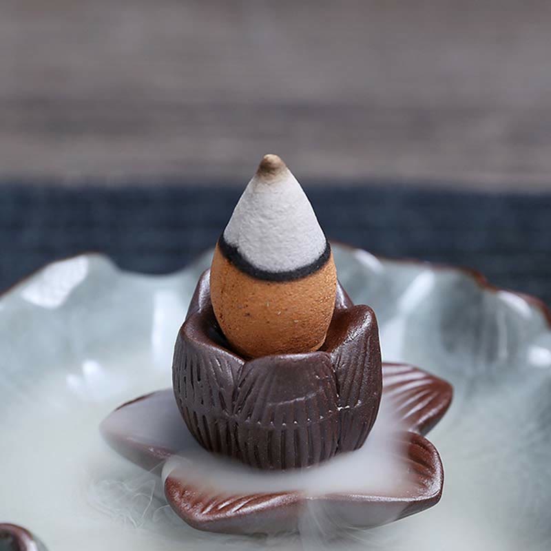 Lotus Plum Blossom Square Ceramic Spiritual Backflow Incense Burner - Image 4