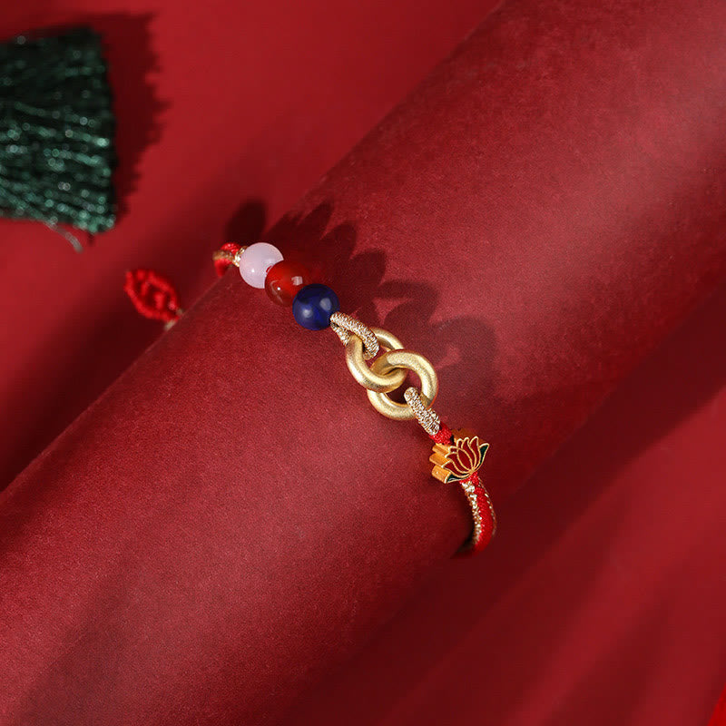 925 Sterling Silver Double Peace Buckle Lotus Auspicious Bracelet