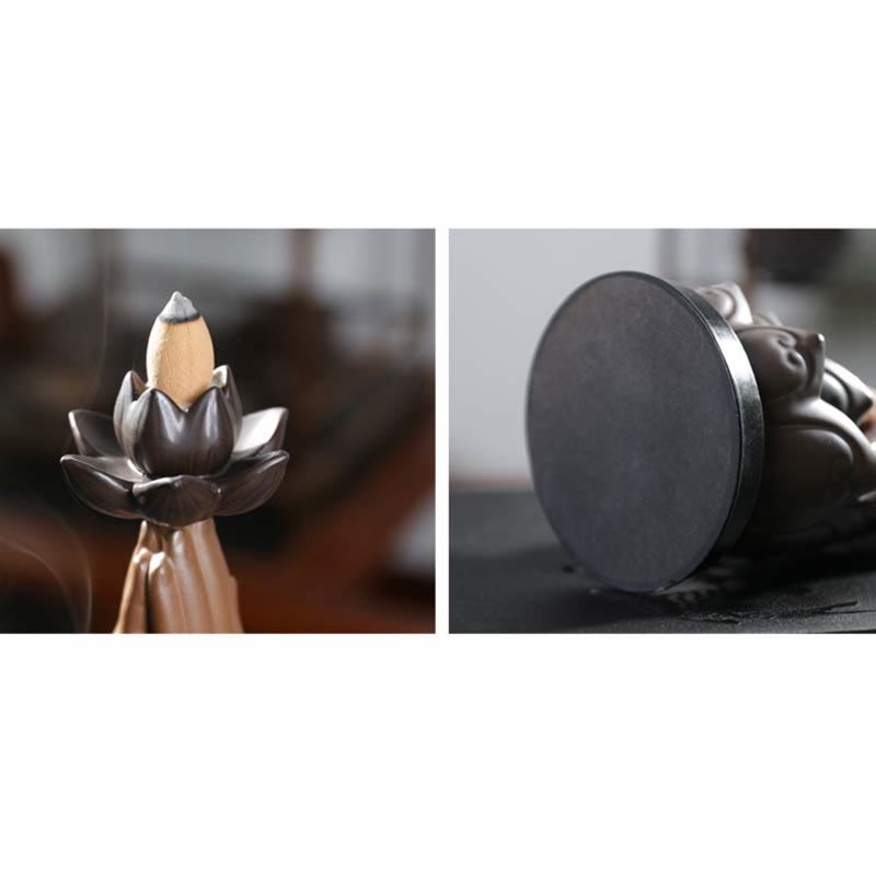 Buddha Avalokitesvara Chenrezig Ksitigarbha Ceramic Lotus Blessing Backflow Incense Burner - Image 16