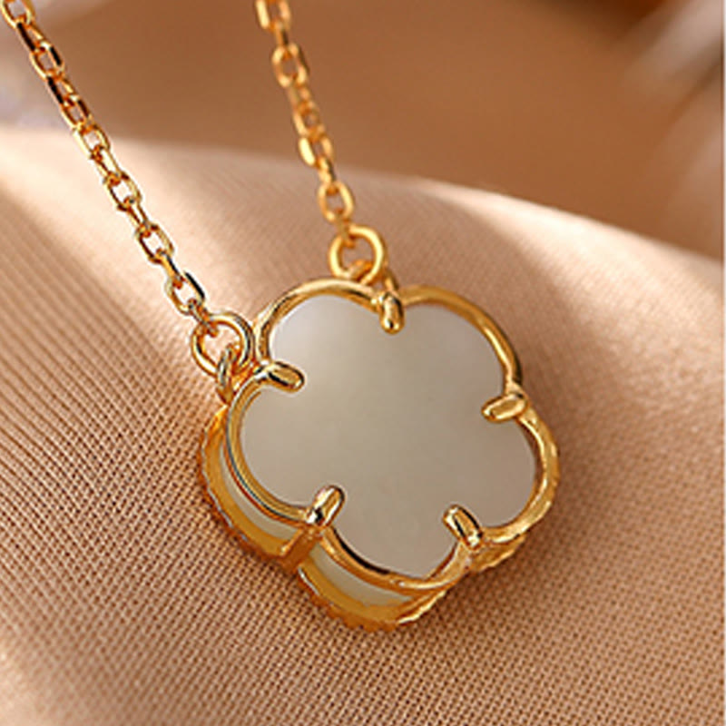 925 Sterling Silver Plated Gold Natural Hetian Jade Flower Luck Necklace Pendant Ring Set - Image 13