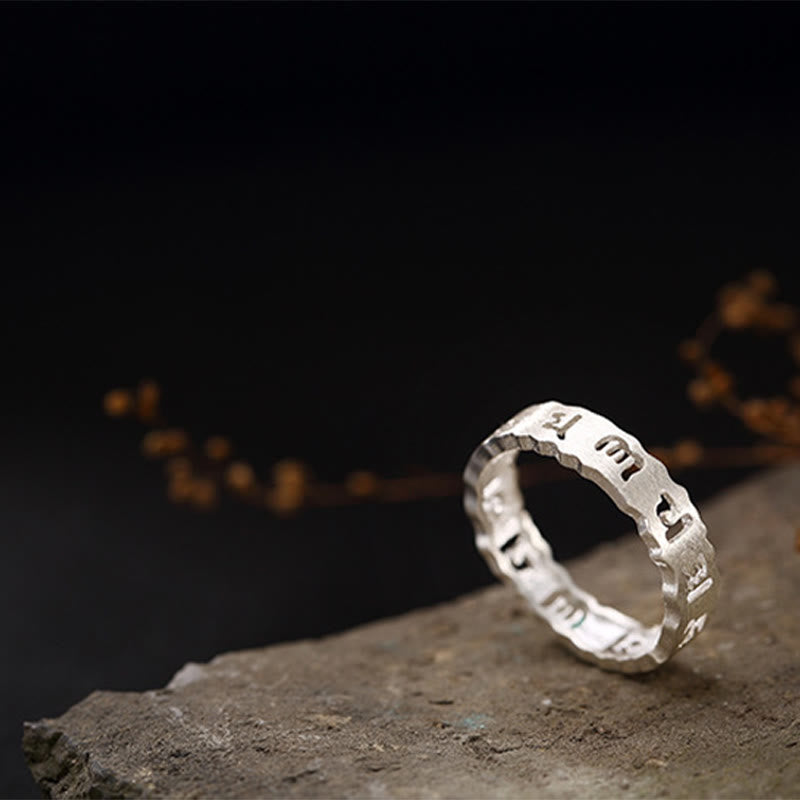 Tibetan 925 Sterling Silver Om Mani Padme Hum Peace Hollow Ring - Image 8