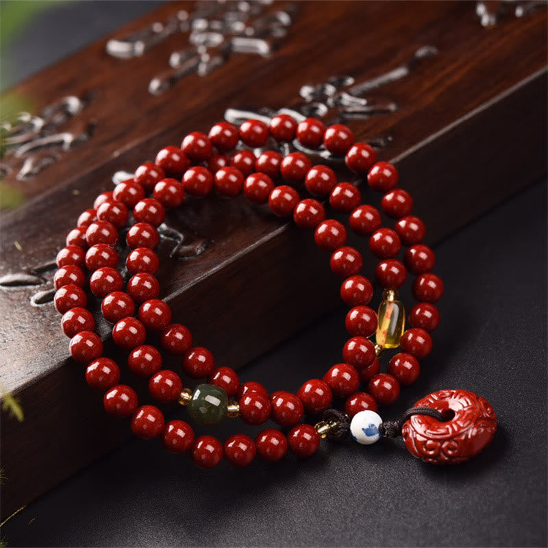 Tibetan Cinnabar Peace Buckle Triple Wrap Blessing Bracelet Mala - Image 5