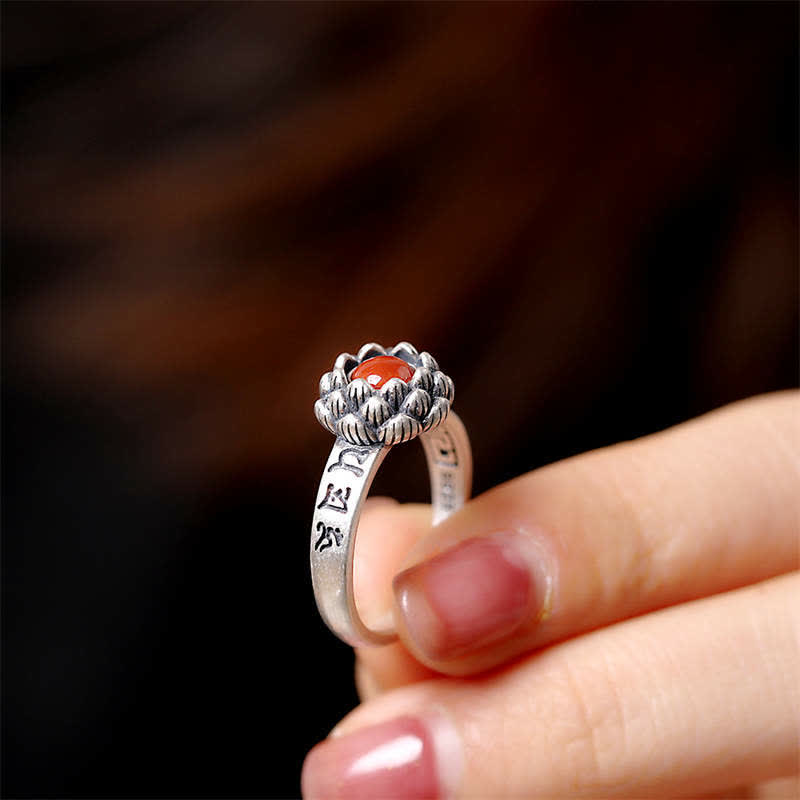 925 Sterling Silver Lotus Red Agate Confidence Blessing Ring (Extra 30% Off | USE CODE: FS30) - Image 4