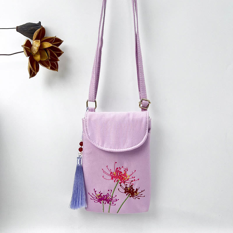 Small Embroidered Flowers Crossbody Bag Shoulder Bag Double Layer Cellphone Bag - Image 28