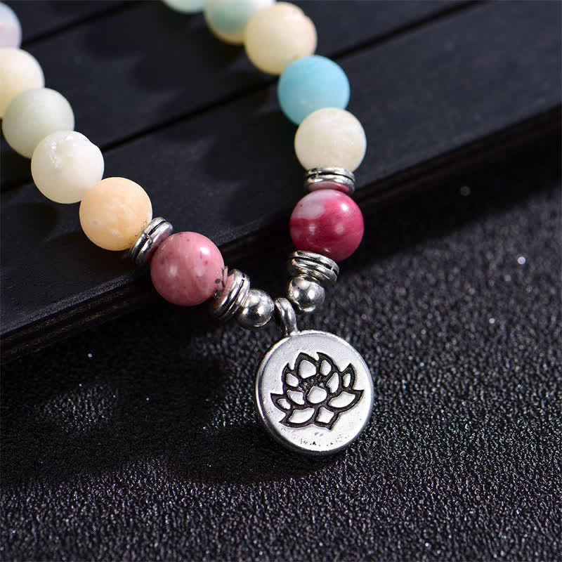 Lazurite Picasso Jasper Amazonite Rhodonite Apatite Positive Lotus Prayer Bead Bracelet - Image 11
