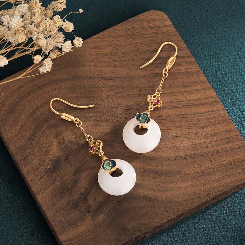 FengShui White Jade Blessing Drop Earrings - Image 13