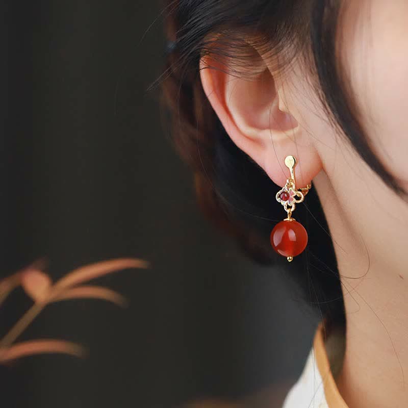 925 Sterling Silver Red Agate Flower Beaded Confidence Earrings - Image 11
