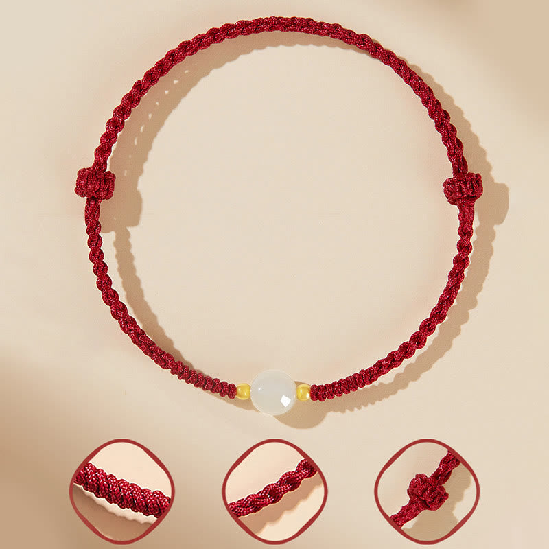 Handcrafted Round Jade Lucky Bead Prosperity Braided Bracelet - Image 9