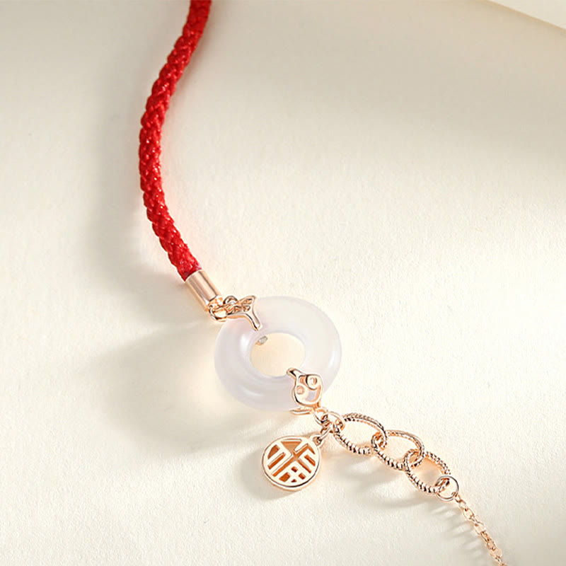925 Sterling Silver Peace Buckle Chalcedony Fu Character Harmony Bracelet - Image 5