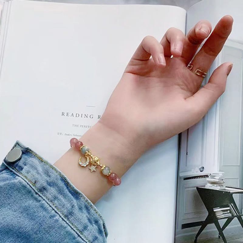 Strawberry Quartz Moonstone Moon Star Love Bracelet - Image 10