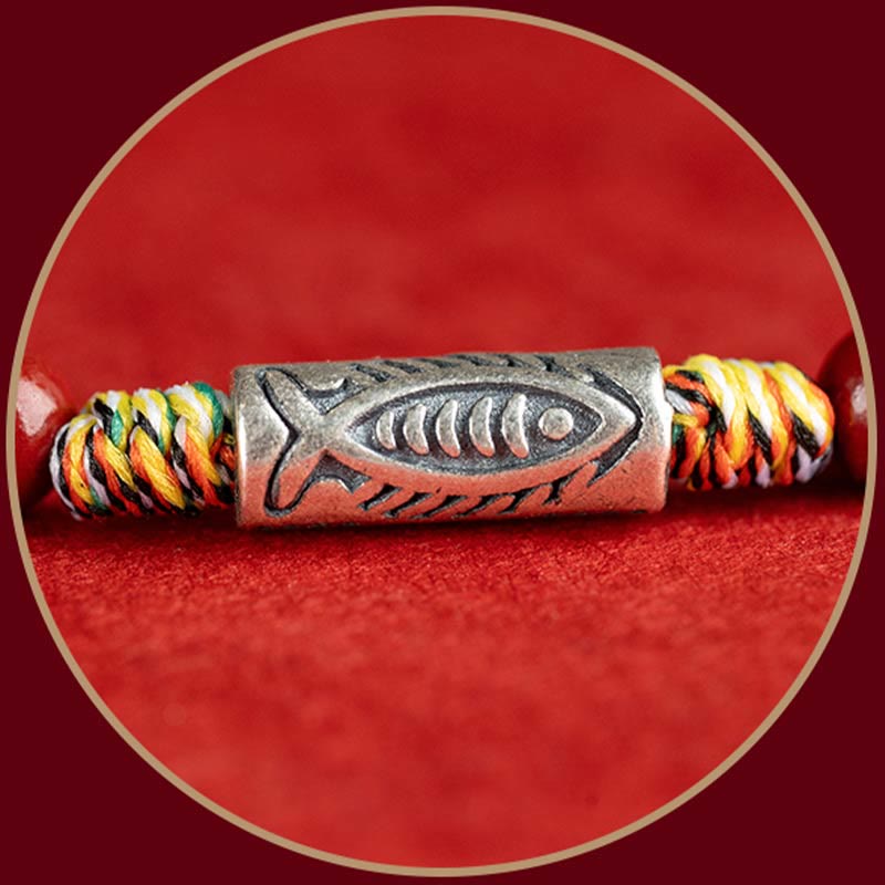 925 Sterling Silver Koi Fish Cinnabar Bead Wealth Handcrafted Braided Bracelet Anklet - Image 9