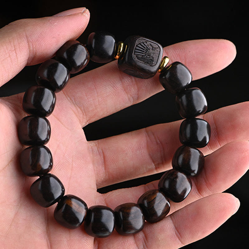 Tibetan Ebony Wood Barrel Beads Lucky And Treasure Balance Bracelet - Image 4