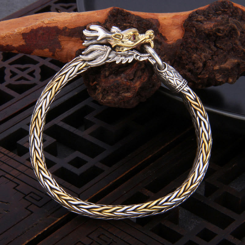 925 Sterling Silver Year Of The Dragon Auspicious Dragon Protection Metal Braided Design Bracelet