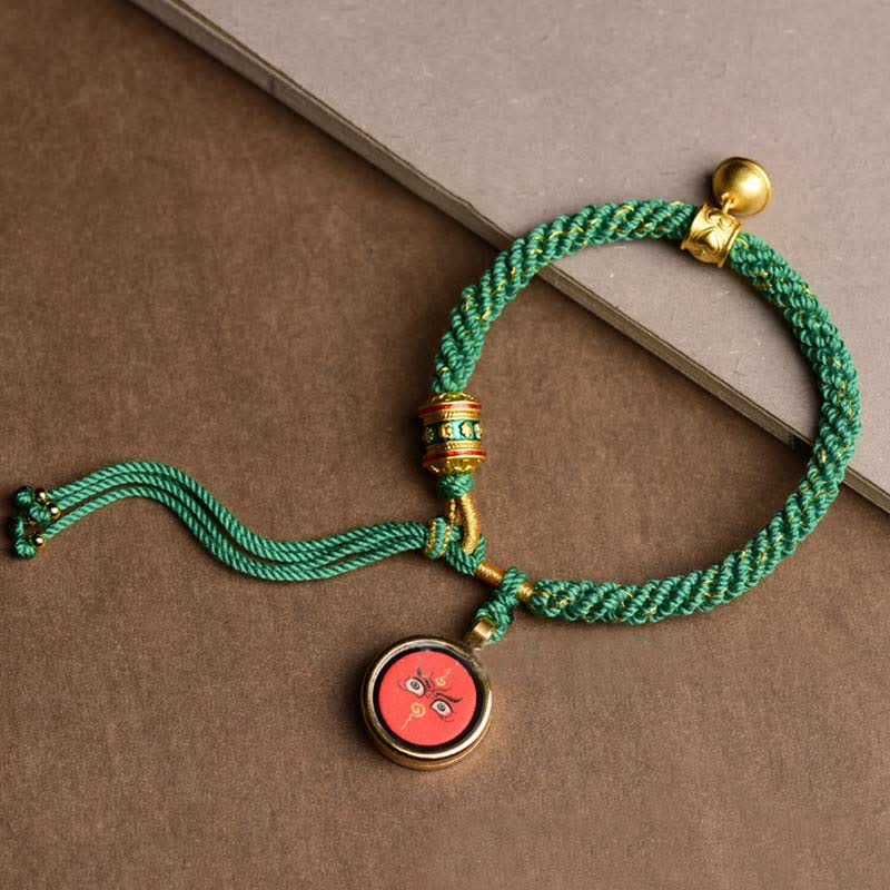 Tibetan Five God Of Wealth Thangka Luck Prayer Wheel Bell Braid String Bracelet - Image 5