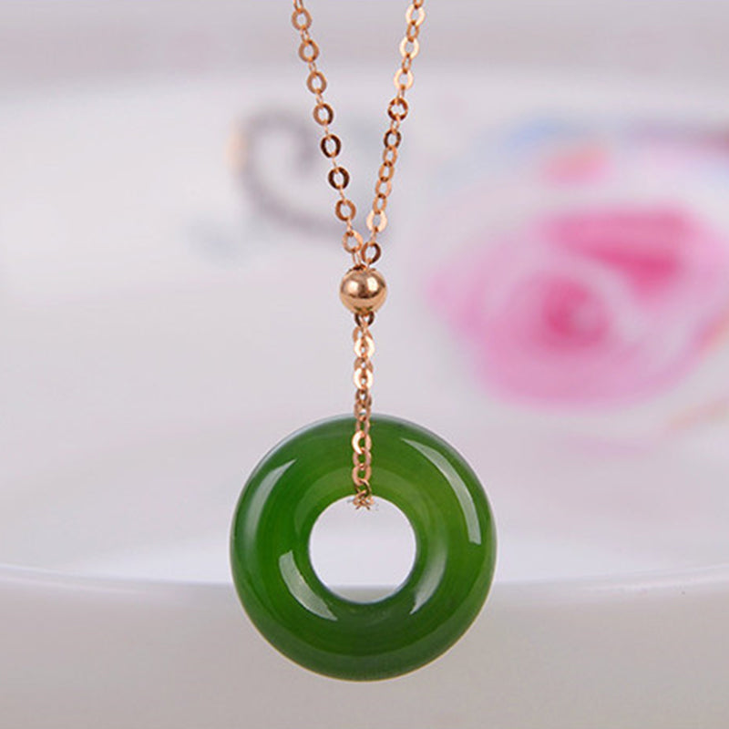 Round Cyan Jade Healing 14k Gold Plated Copper Necklace Pendant - Image 3