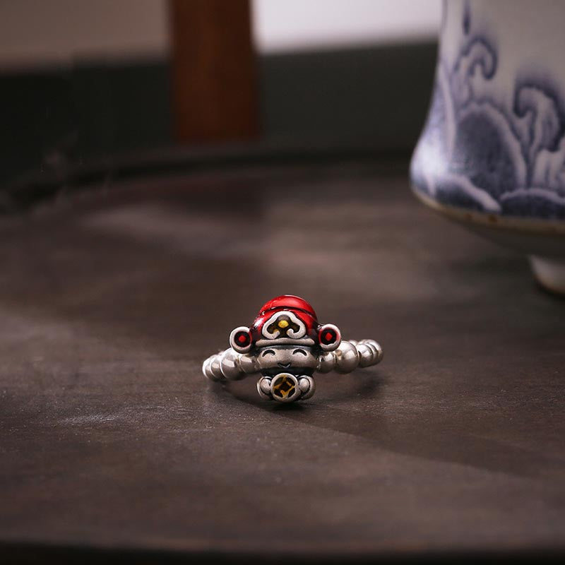 925 Sterling Silver God Of Wealth Copper Coin Design Protection Ring