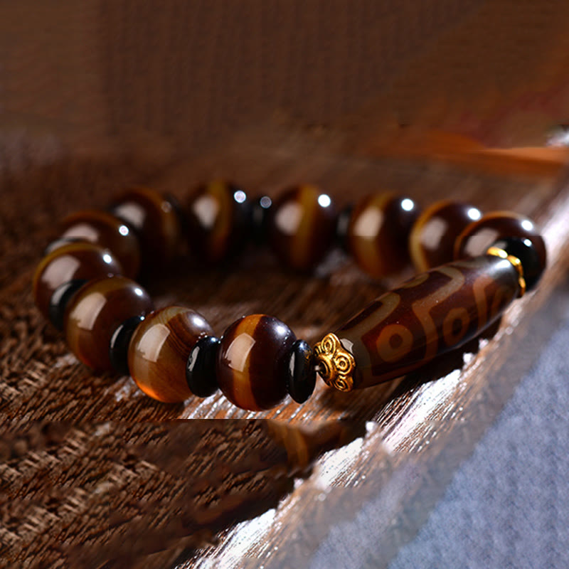 Tibetan Natural Nine-Eye Dzi Bead Agate Wealth Blessings Bracelet - Image 6