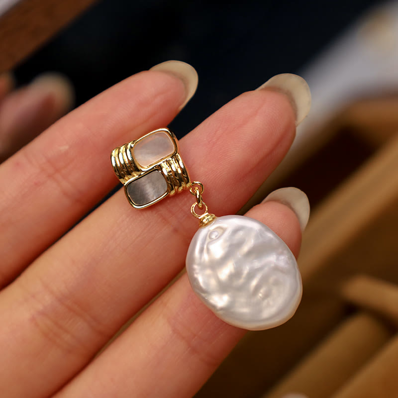 925 Sterling Silver Posts Copper Plated Gold Natural Baroque Pearl Healing Drop Earrings - Image 9