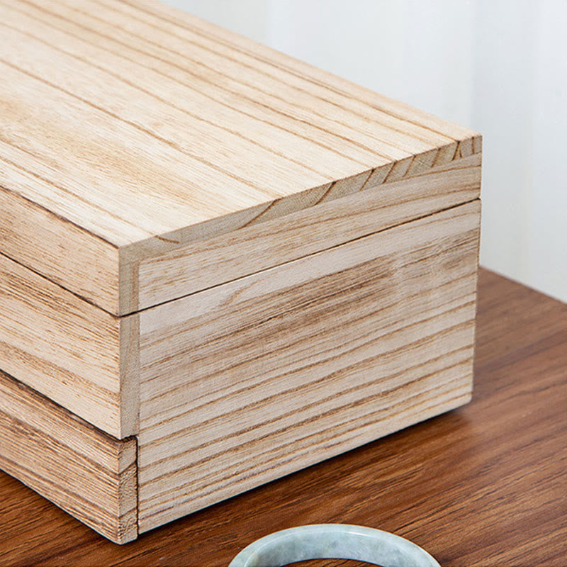 Retro Beige Wooden Jewelry Box Two-Layer Jewelry Storage Box With Mirror - Image 10