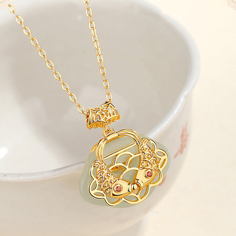 925 Sterling Silver Natural Hetian Jade Koi Fish Wealth Necklace Pendant - Image 5