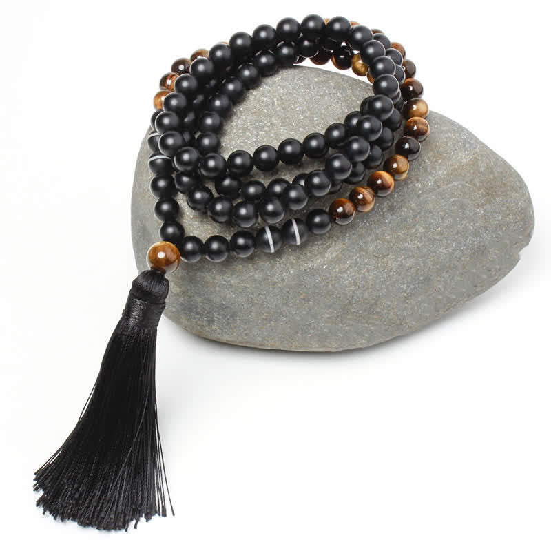 Black Onyx Tiger Eye Fortune Bracelet Tassel Necklace Pendant - Image 4