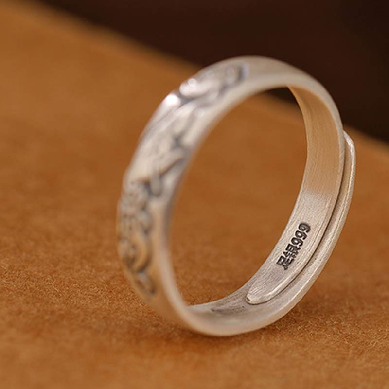 999 Sterling Silver Lotus Peony Flower Enlightenment Ring - Image 13