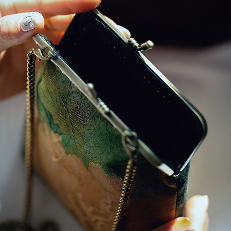 Small Green Peony Butterfly Metal Chain Crossbody Bag Shoulder Bag Cellphone Bag - Image 3