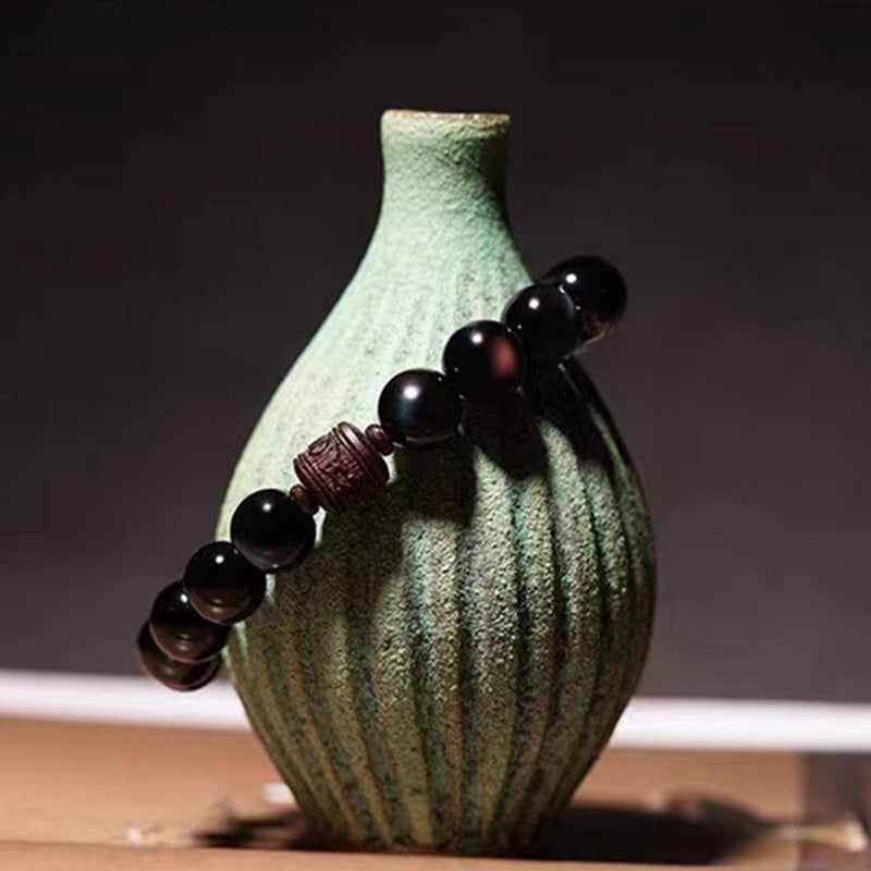 Natural Gold Sheen Obsidian Rainbow Obsidian Om Mani Padme Hum Fu Character Healing Bracelet - Image 36