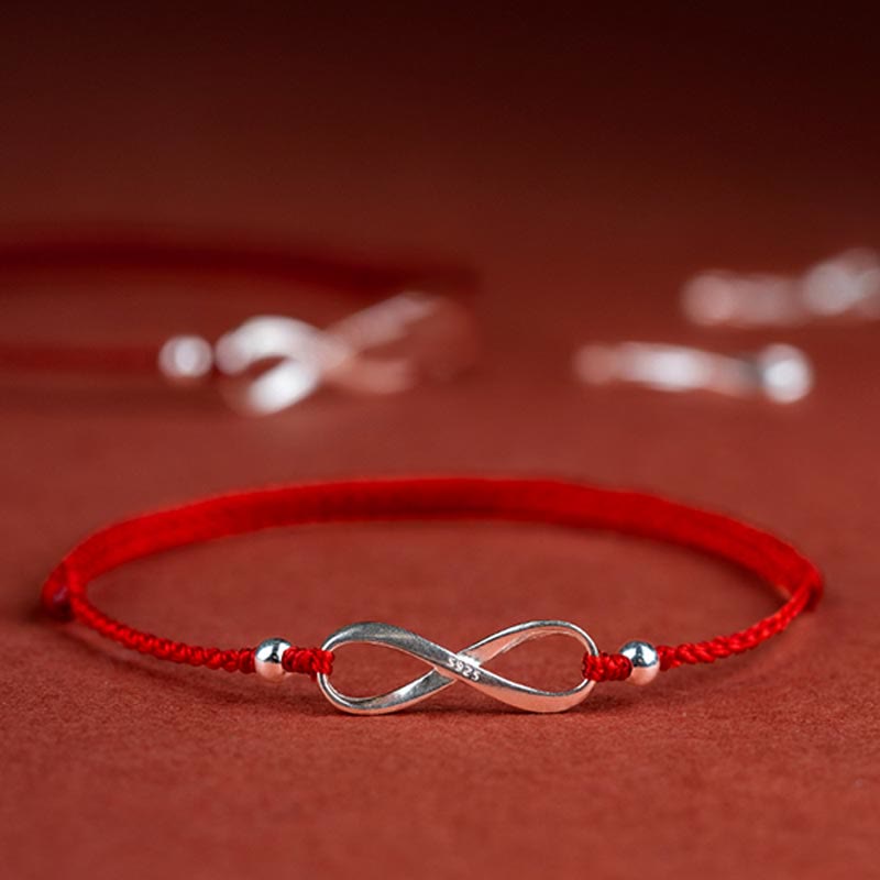 925 Sterling Silver Endless Knot Protection Luck Red String Bracelet Anklet