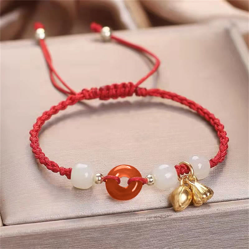 Red Agate Peace Buckle Jade Lotus Healing Braided Bracelet