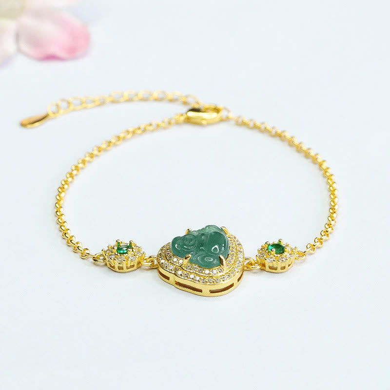 Laughing Buddha Green Jade Zircon Luck Chain Bracelet