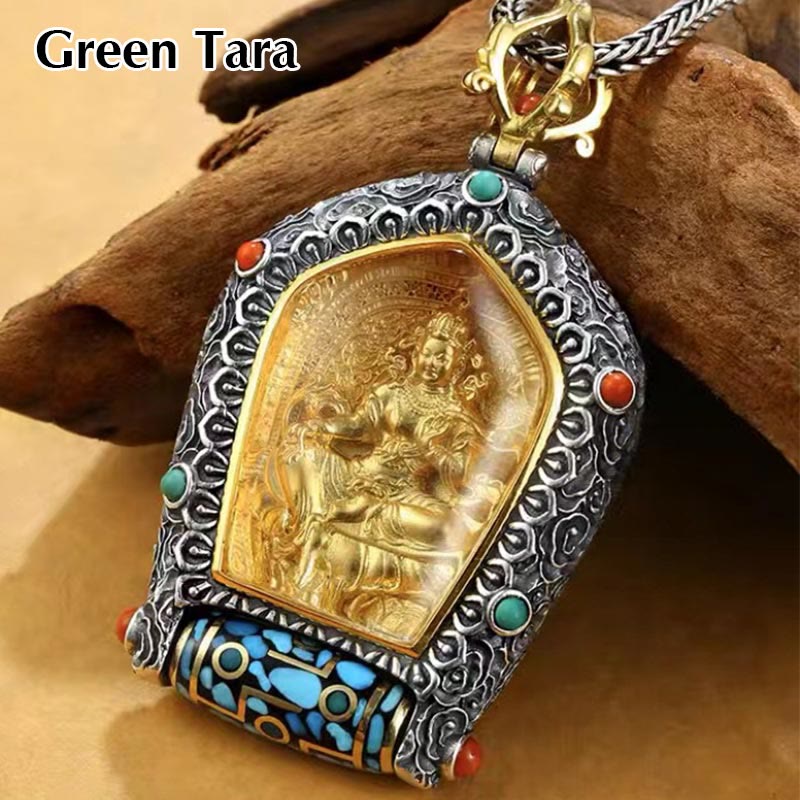 Tibet Chinese Zodiac Natal Buddha Thangka Prosperity Rotatable Dzi Bead Necklace Pendant - Image 15