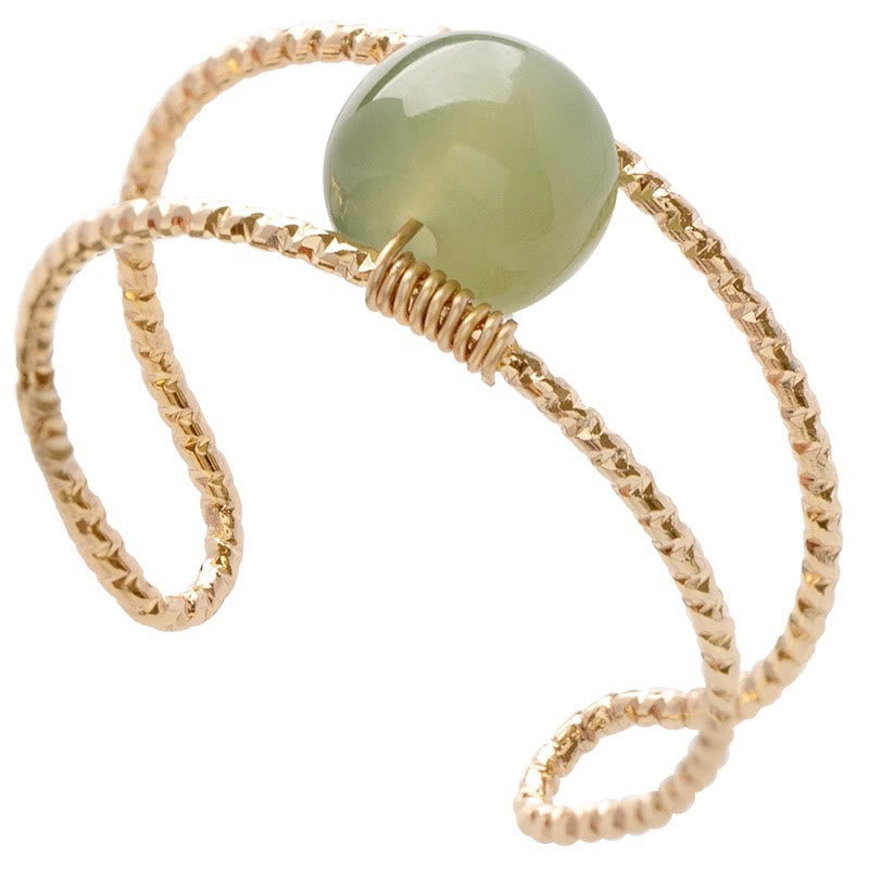 Round Jade Pearl Bead Double Layer Copper Luck Adjustable Ring - Image 6
